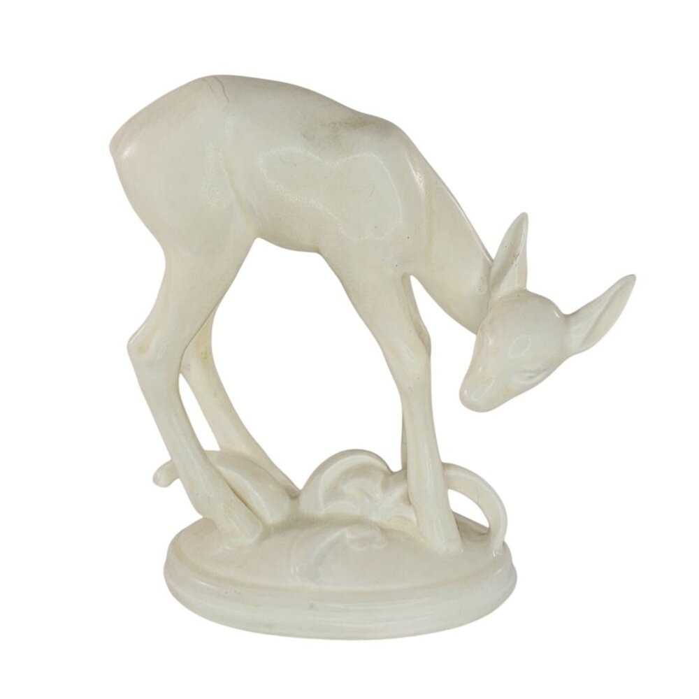 Vintage Hertwig Katzhutte Germany Ceramic Deer Figurine White Fawn